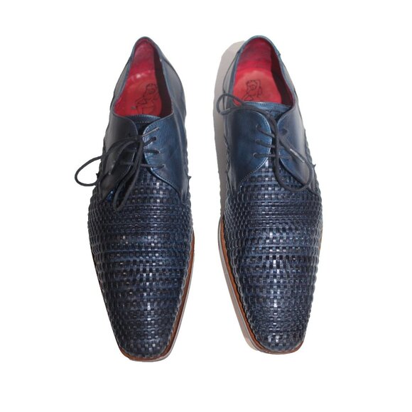 Jeffrey West Shoes Mens US 10 Muse Blue Leather Weave Almond Toe Spain VGC - Picture 1 of 14